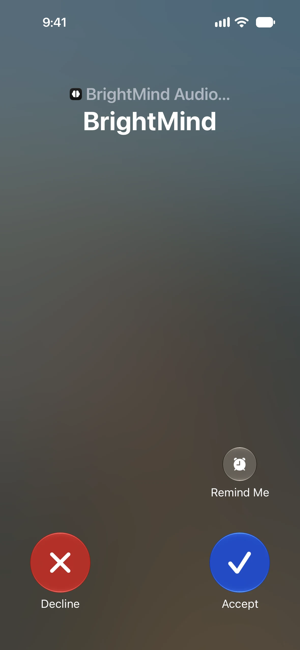 BrightMind calling on an iPhone lock screen