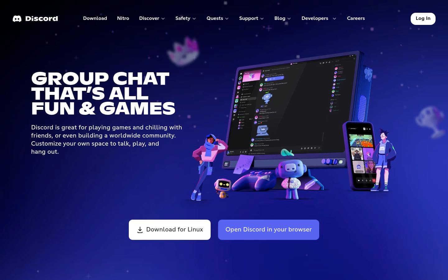 Screenshot of the homepage of Discord
