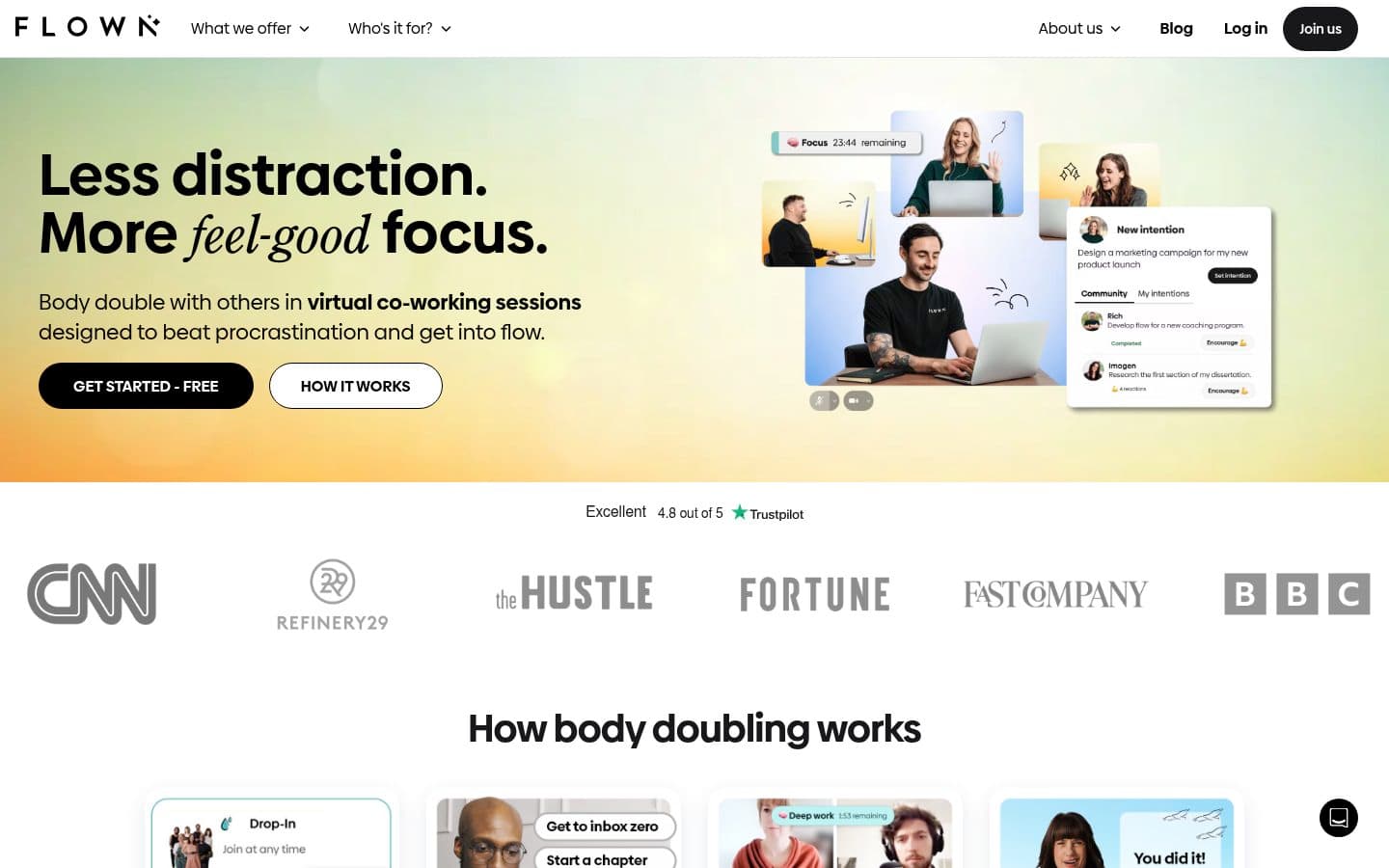 Screenshot of the homepage of FLOWN