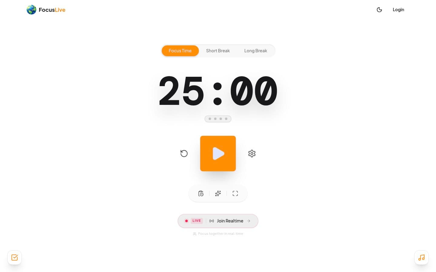 Screenshot of the homepage of FocusLive
