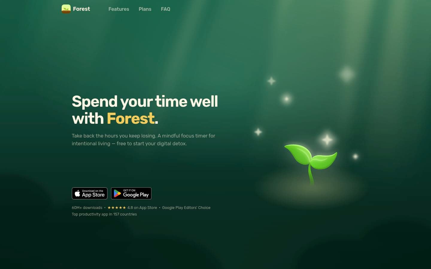 Screenshot of the homepage of Forest