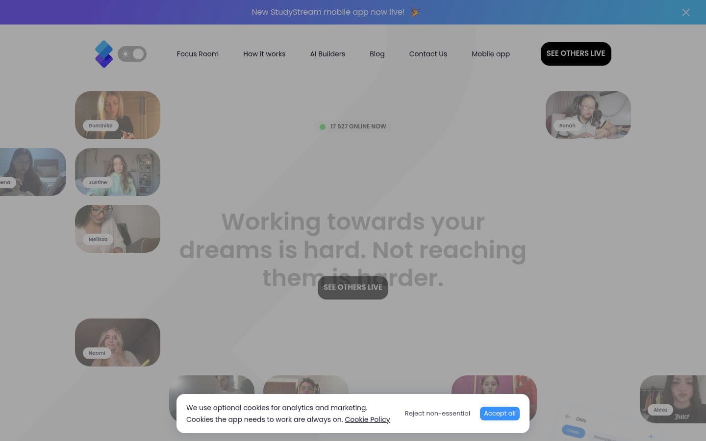 Screenshot of the homepage of StudyStream