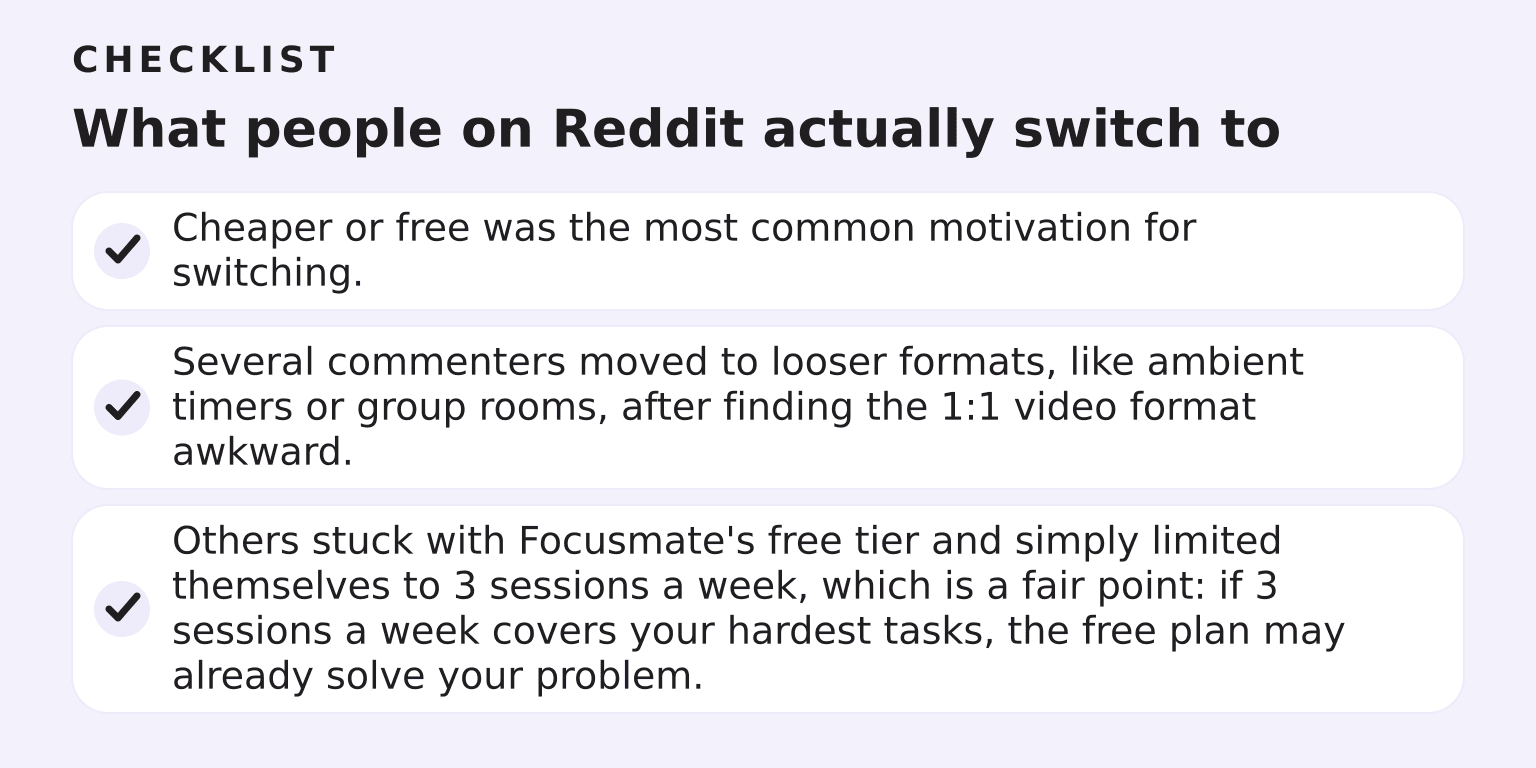 Checklist: What people on Reddit actually switch to (3 items)