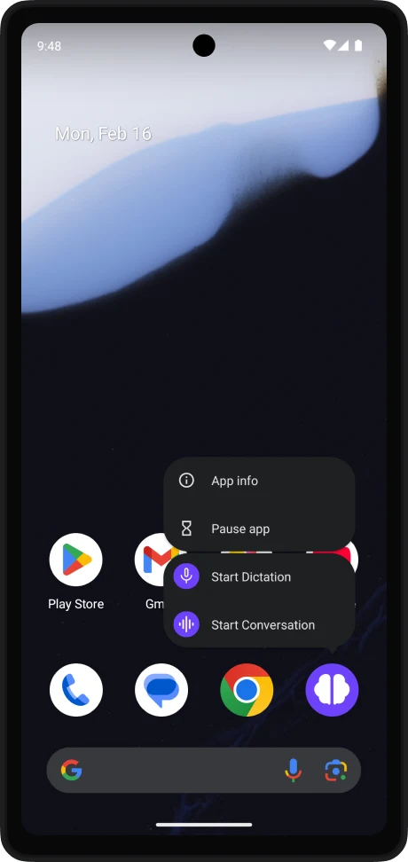 BrightMind Start Dictation and Start Conversation app shortcuts