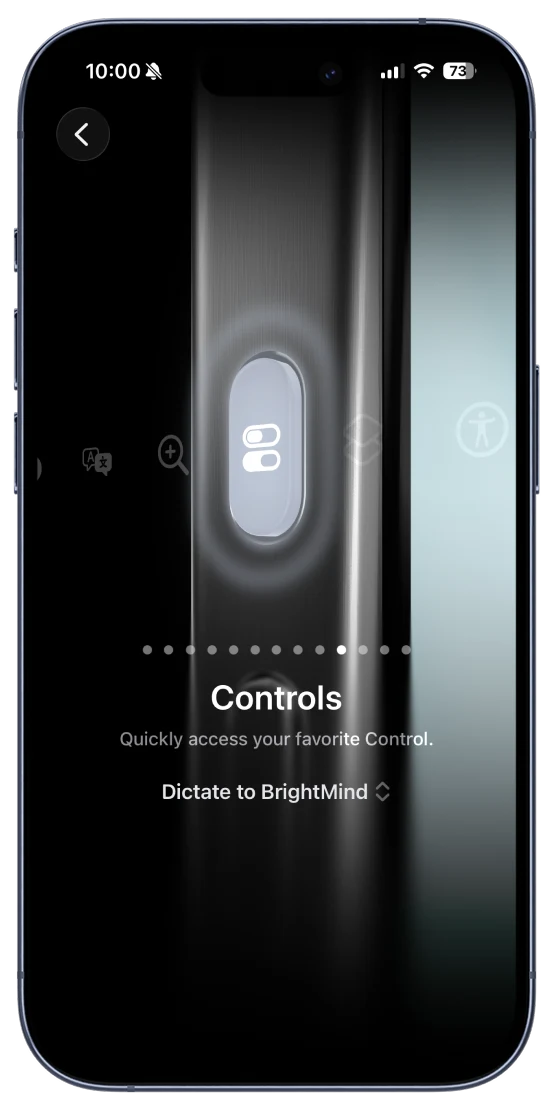 BrightMind Dictate assigned to iPhone Action Button