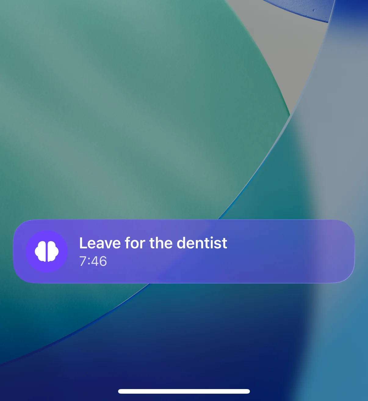 The lock screen showing a BrightMind countdown for Leave for the dentist